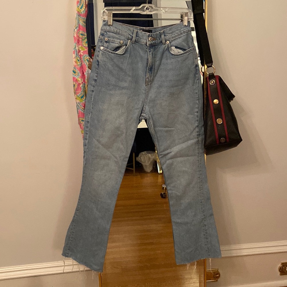 Flared blue jeans